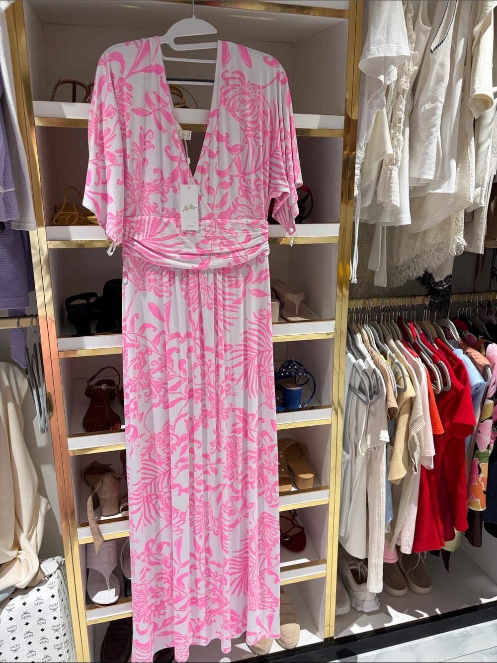 Lilly Pulitzer Pink & White Floral Wrap Maxi Dress
